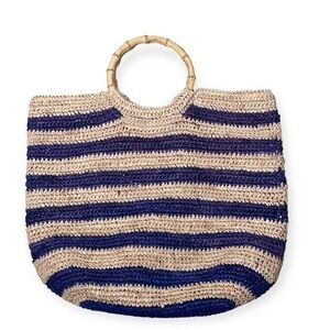 J. McLaughlin Striped Woven Straw Basket Bag